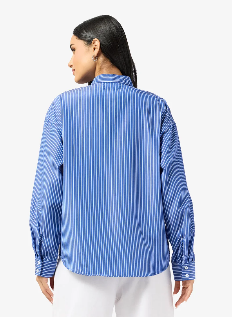 جينجر Oversize Stripe Button Down Shirt